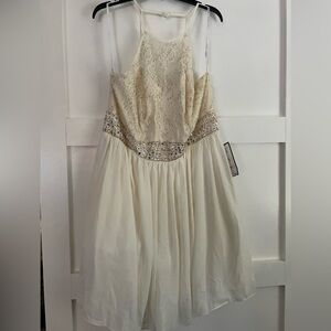 Cream Sequin Embellished Halter Dress